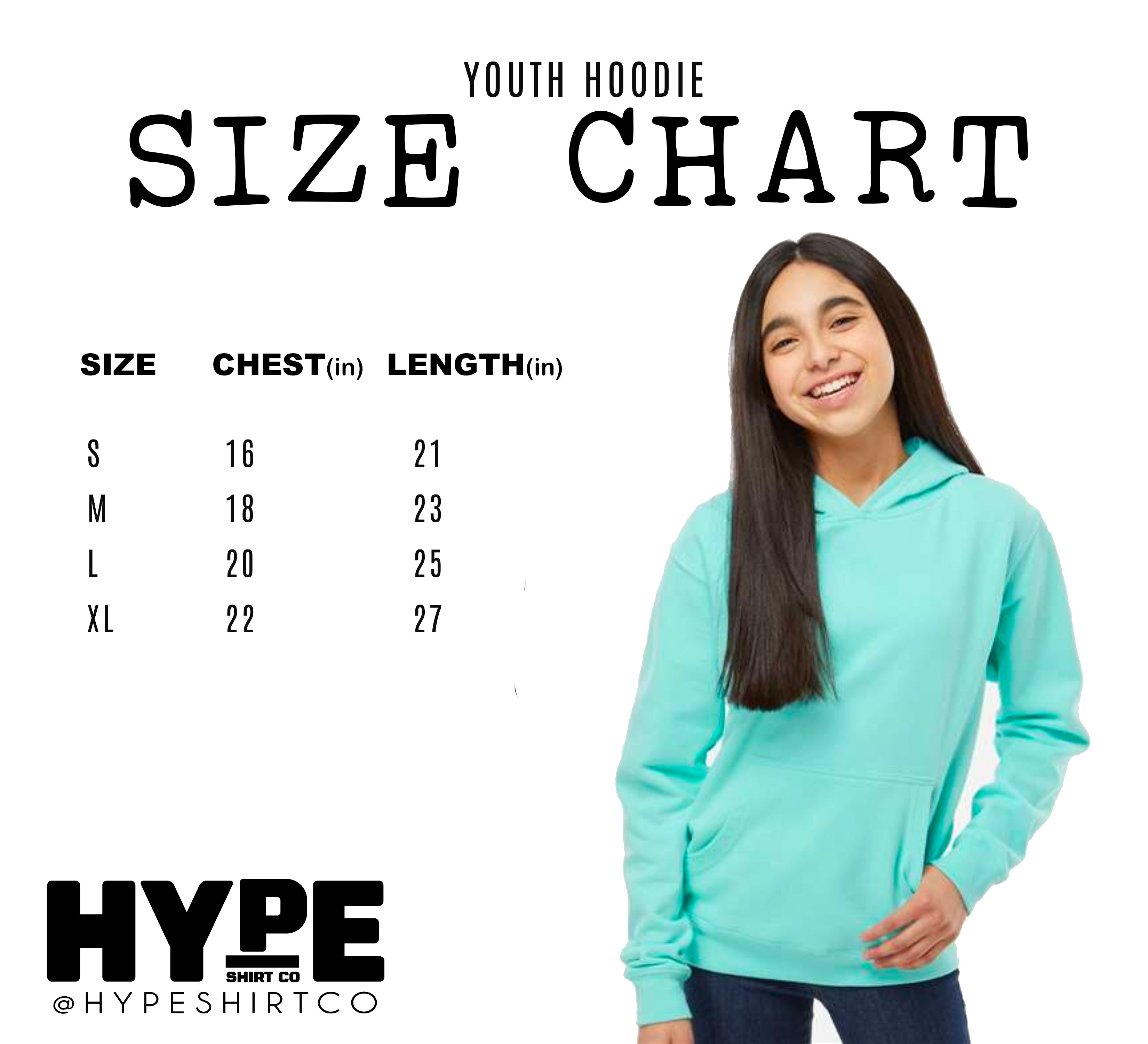 YOUTH HOODIE SIZE CHART