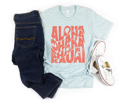 Aloha, Ohana, Shaka, Hawaii  - Tshirt on Heather Prism Ice Blue